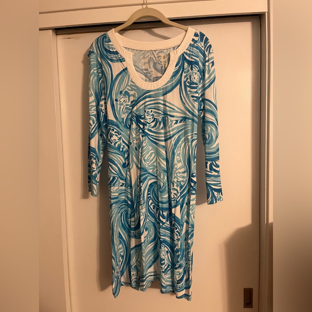 Lilly Pulitzer Marlina Dress Resort White Blue Sea Ruffles Style 20098 Medium